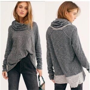 FP Beach Gray Funnel Neck Oversized Pullover Top